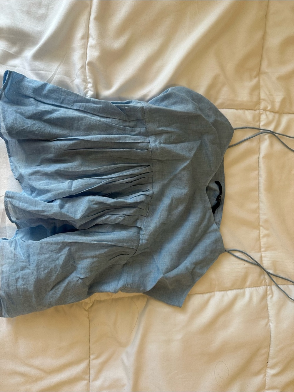 Tibi Light Blue Linen-Blend tank